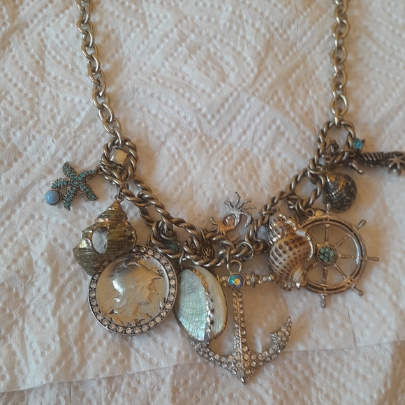 Nautical Beach Sparkley Silver and Blue Ocean-Inspired Necklace Vintage - Picture 6 of 6